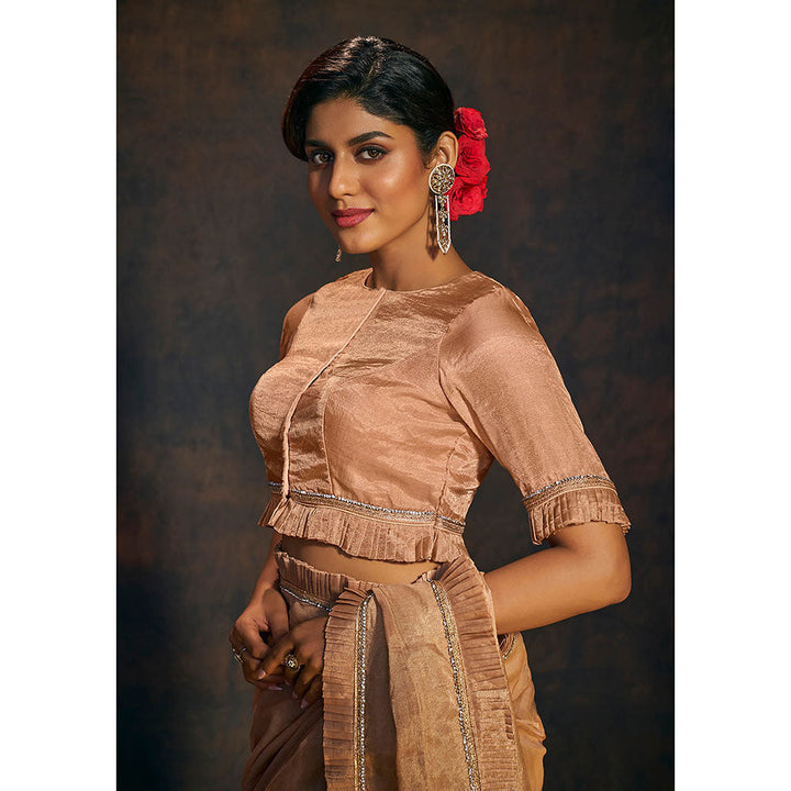 SALWAR STUDIO Shiny Rose Gold Half Sleeves Readymade Stitched Blouse