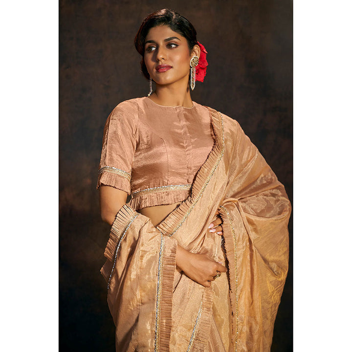 SALWAR STUDIO Shiny Rose Gold Half Sleeves Readymade Stitched Blouse