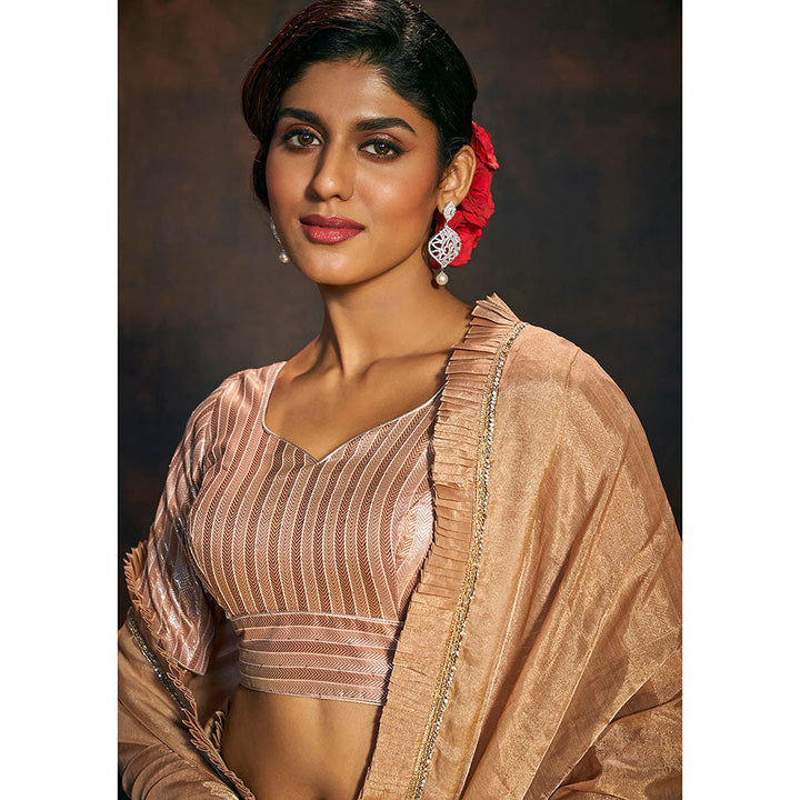 SALWAR STUDIO Beige Stripes Sweetheart Neck Stitched Blouse