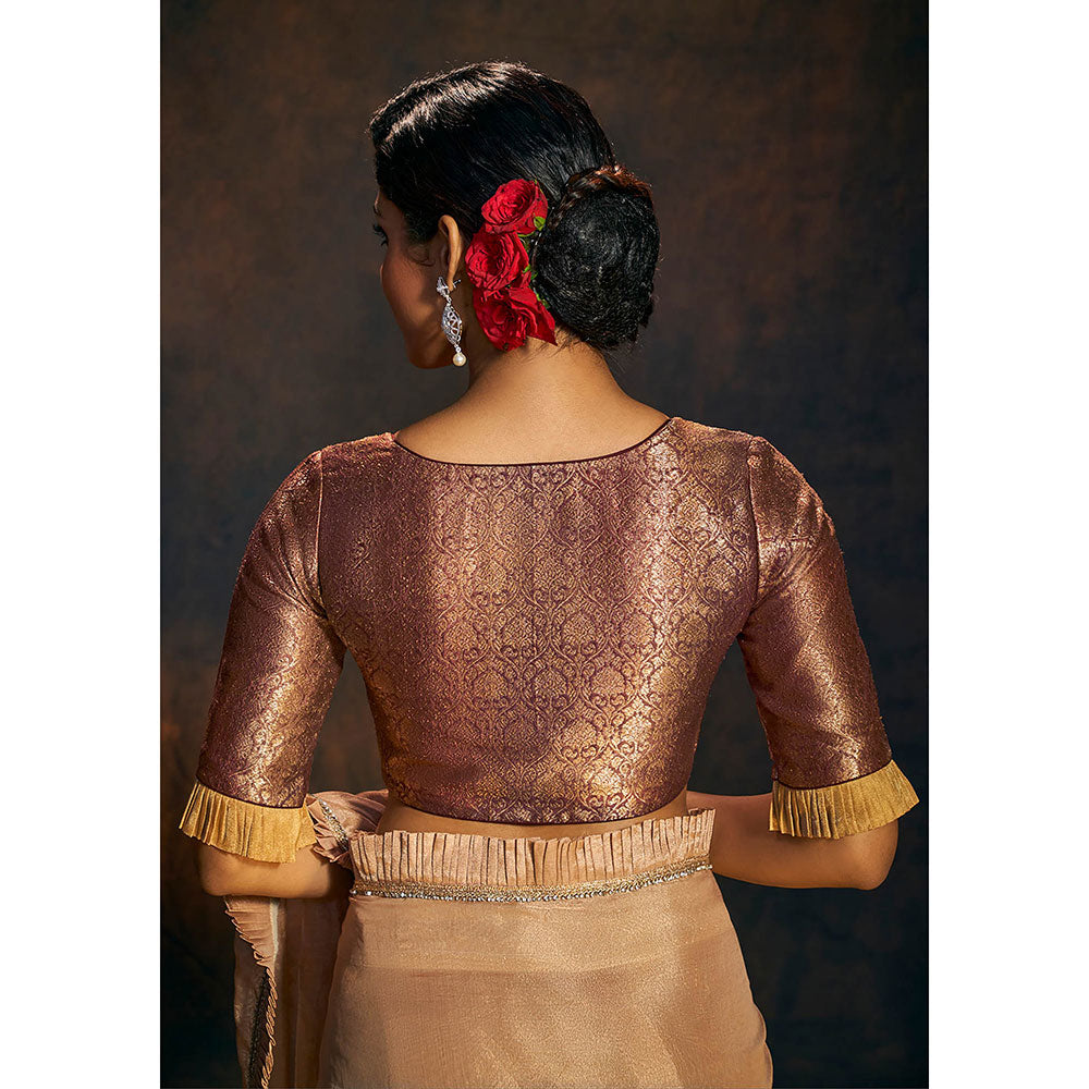 SALWAR STUDIO Coffee Brown Brocade Stitched Blouse