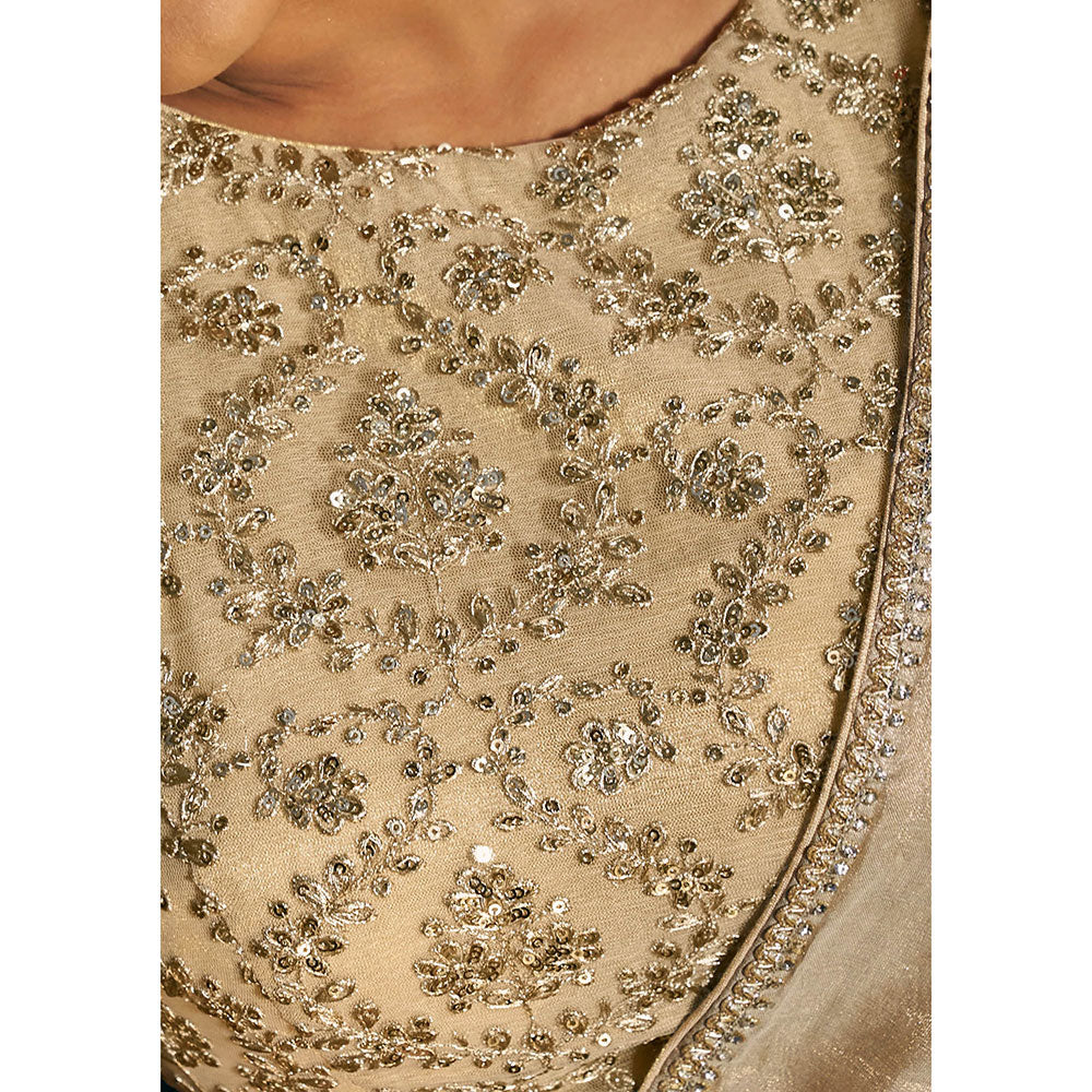 SALWAR STUDIO Cream Sequin Saree Stitched Blouse