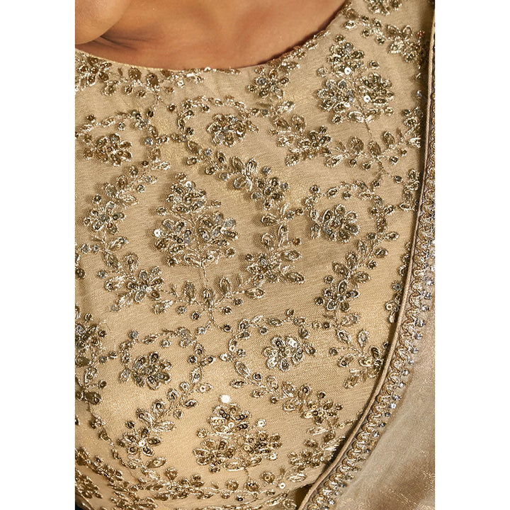 SALWAR STUDIO Cream Sequin Saree Stitched Blouse