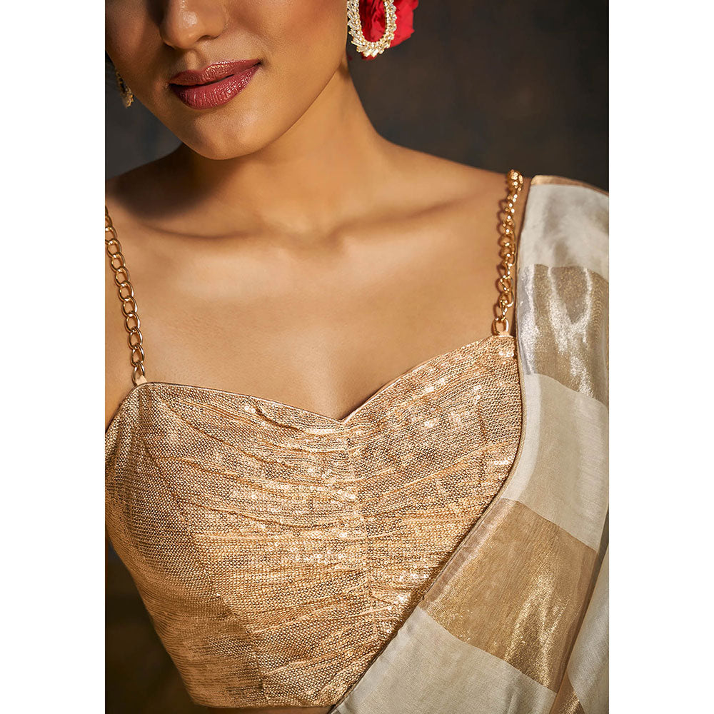 SALWAR STUDIO Glitterati Gold Shimmer Sequin Strappy Stitched Blouse