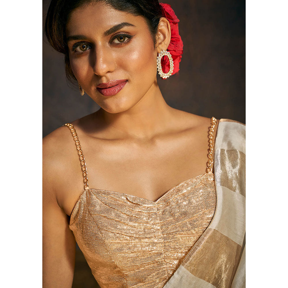 SALWAR STUDIO Glitterati Gold Shimmer Sequin Strappy Stitched Blouse