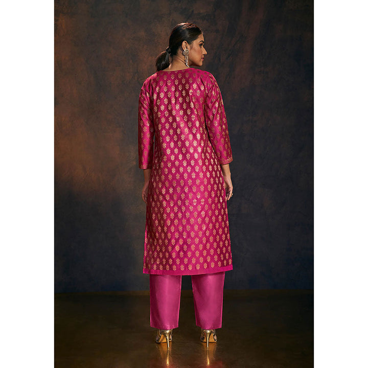 Salwar Studio Rani Pink Banarasi Silk Kurta with Pant & Dupatta (Set of 3)