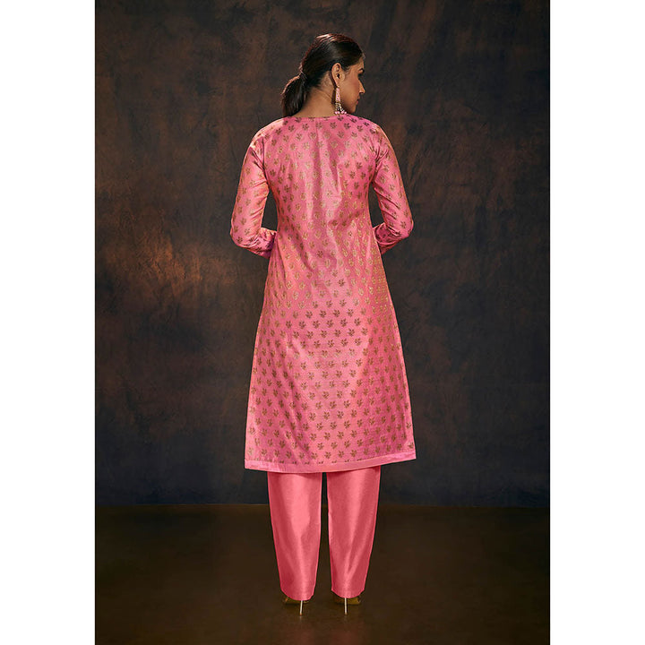 Salwar Studio Light Pink Work Banarasi Kurta with Pant & Dupatta (Set of 3)