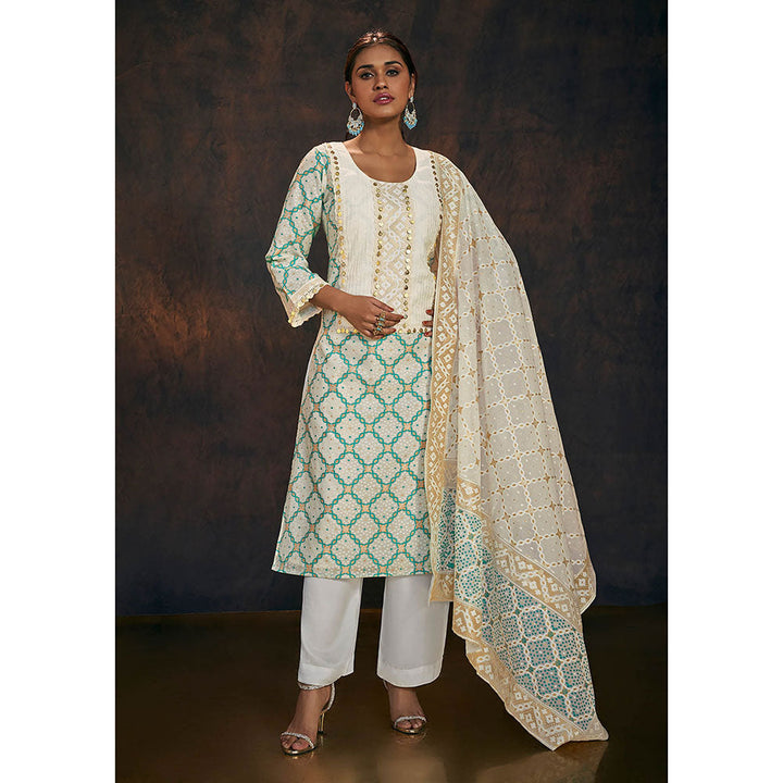 Salwar Studio Cream Banarasi Chanderi Silk Kurta & Dupatta (Set of 2)