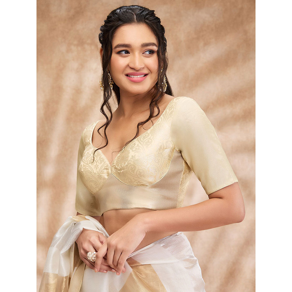 SALWAR STUDIO Light Gold Sweetheart Neck Brocade Blouse