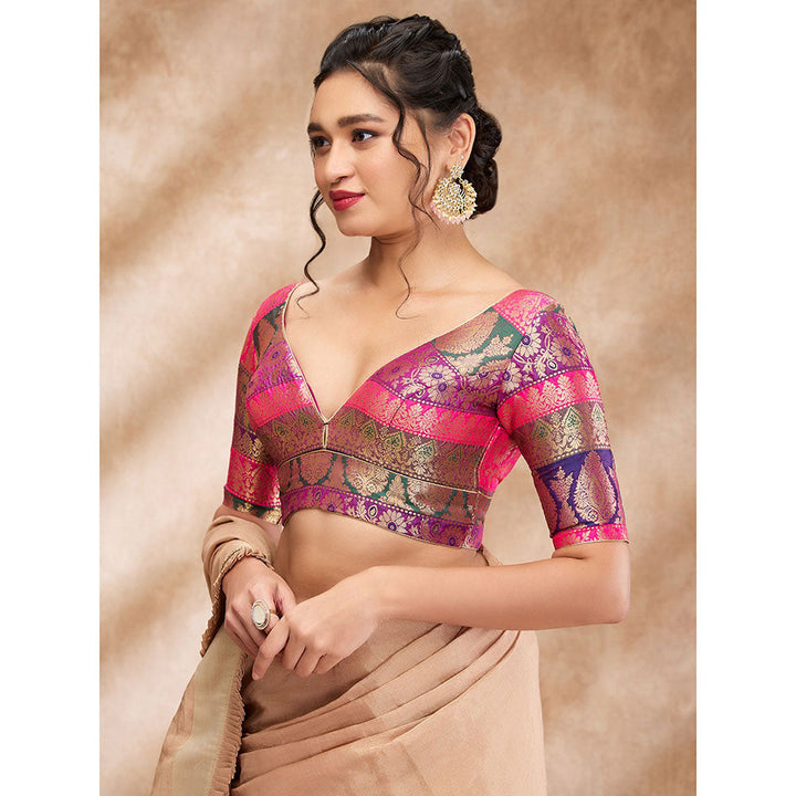 SALWAR STUDIO Multicolor Sweetheart Neck Brocade Zari Blouse