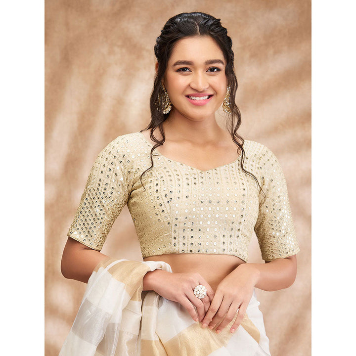 SALWAR STUDIO Light Gold Sweetheart Neck Sequin Embellished Blouse