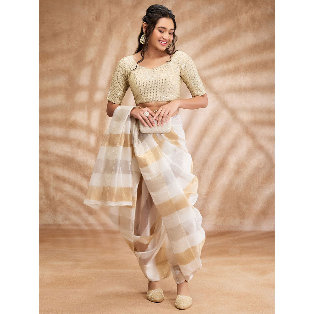 SALWAR STUDIO Light Gold Sweetheart Neck Sequin Embellished Blouse