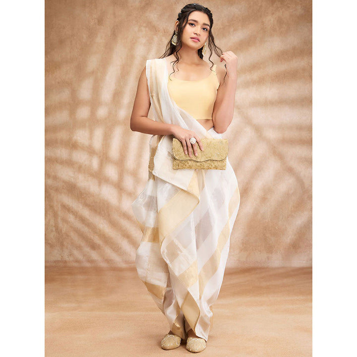 SALWAR STUDIO Light Gold Taffeta Solid Round Neck Sleeveless Blouse