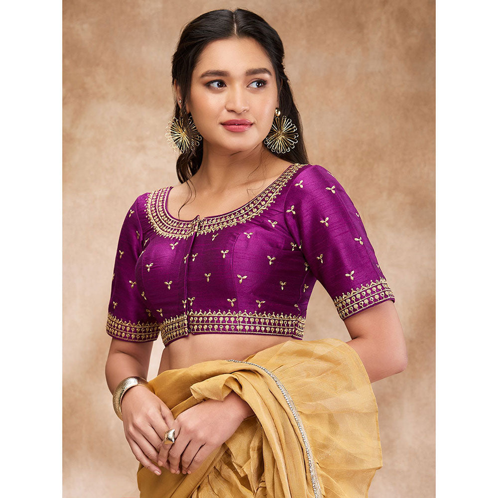 SALWAR STUDIO Purple Silk Embroidered Round Neck Sleeve Sequin Blouse