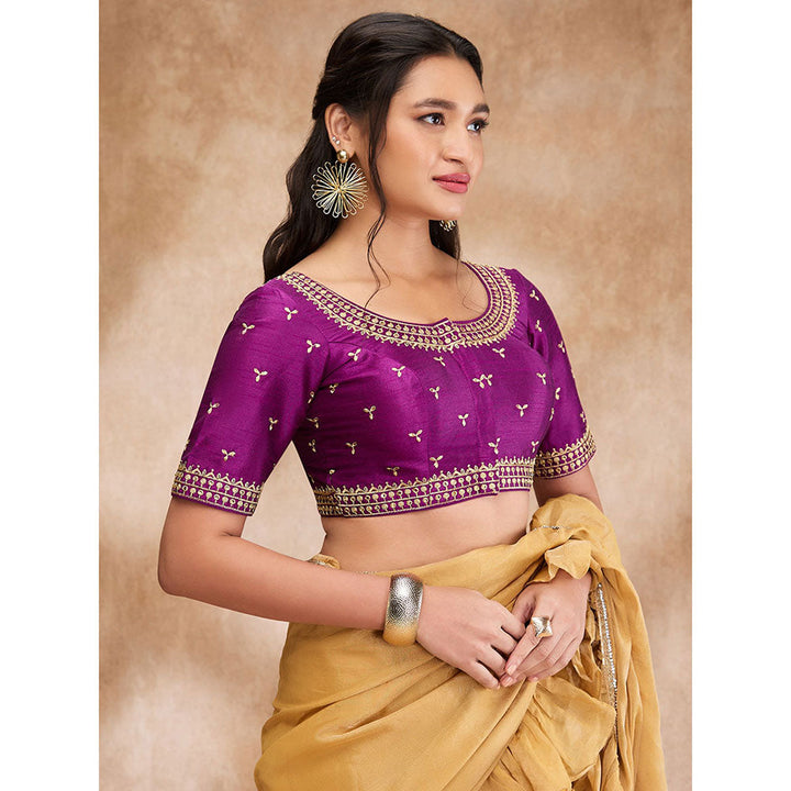 SALWAR STUDIO Purple Silk Embroidered Round Neck Sleeve Sequin Blouse