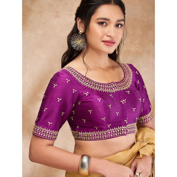 SALWAR STUDIO Purple Silk Embroidered Round Neck Sleeve Sequin Blouse