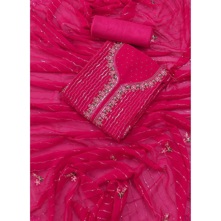 SALWAR STUDIO Hot Pink Embellished Georgette Unstitched Dress (Set of 3)