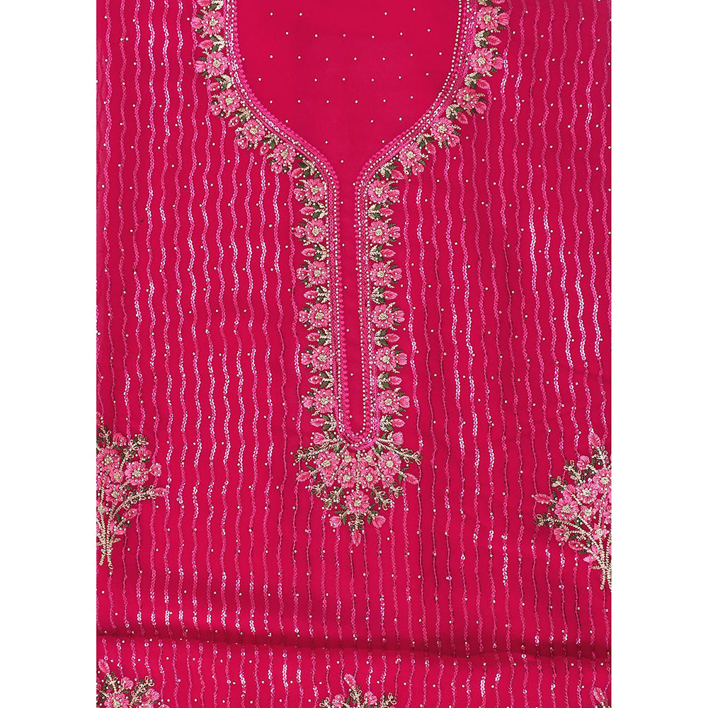 SALWAR STUDIO Hot Pink Embellished Georgette Unstitched Dress (Set of 3)