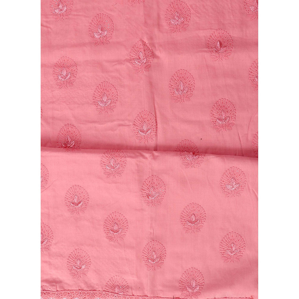 SALWAR STUDIO Baby Pink Embroidered Floral Block Print Cotton Unstitched Dress (Set of 3)