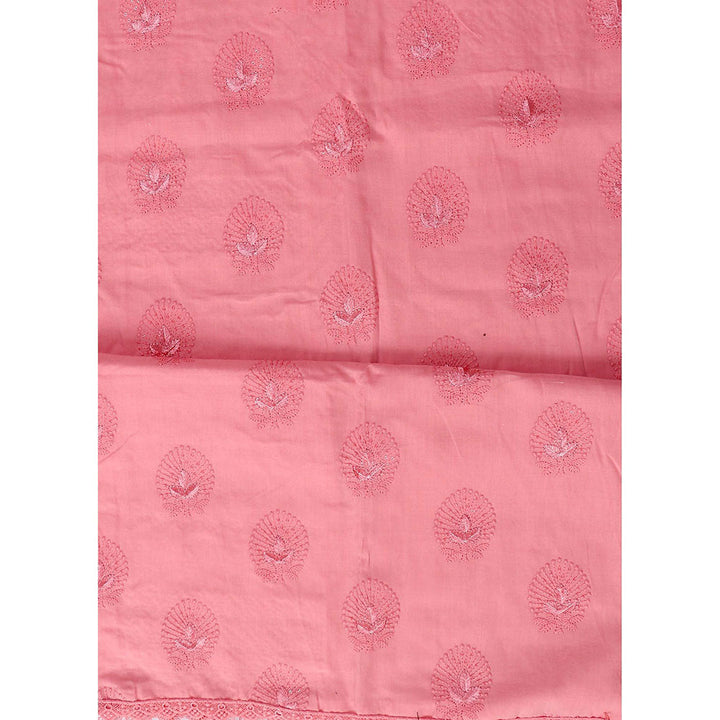 SALWAR STUDIO Baby Pink Embroidered Floral Block Print Cotton Unstitched Dress (Set of 3)