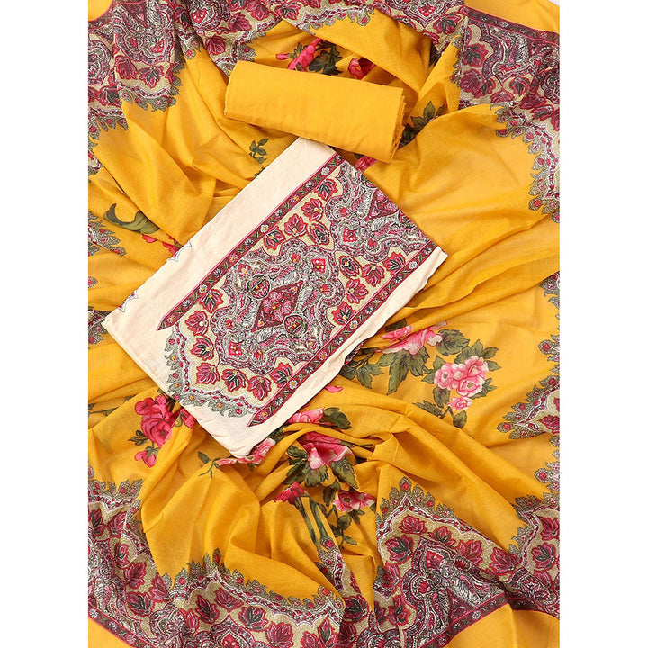 SALWAR STUDIO Multi and Mustard Printed Floral Cotton Unstitched Dress (Set of 3)