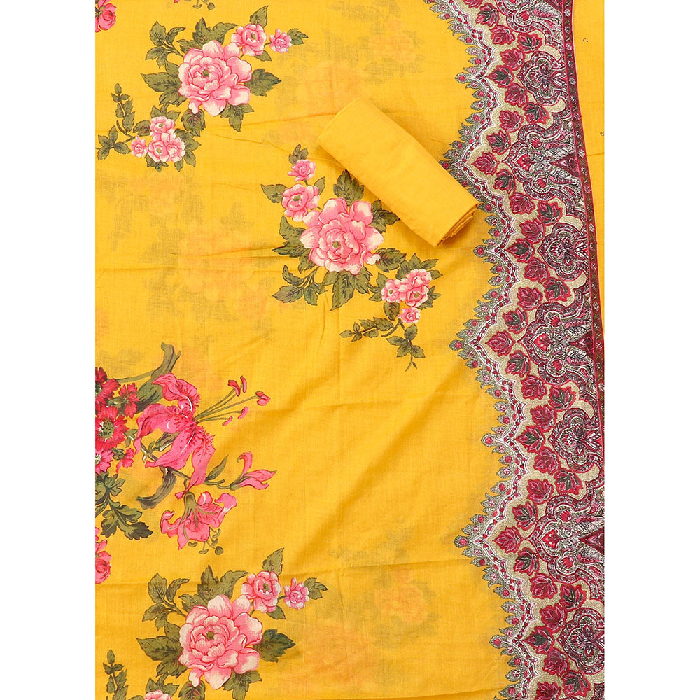 SALWAR STUDIO Multi and Mustard Printed Floral Cotton Unstitched Dress (Set of 3)