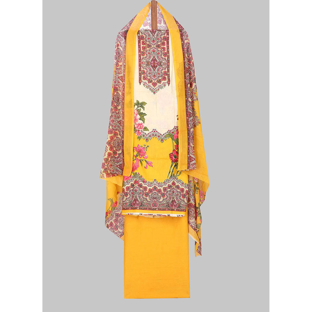 SALWAR STUDIO Multi and Mustard Printed Floral Cotton Unstitched Dress (Set of 3)