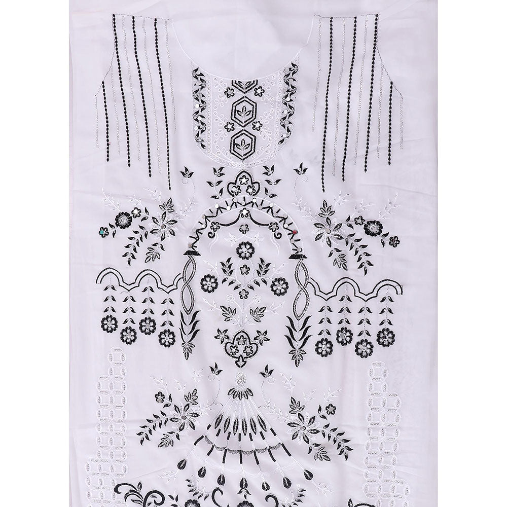 SALWAR STUDIO White and Black Embroidered Floral Georgette Unstitched Dress (Set of 3)