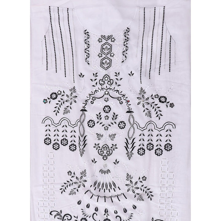 SALWAR STUDIO White and Black Embroidered Floral Georgette Unstitched Dress (Set of 3)