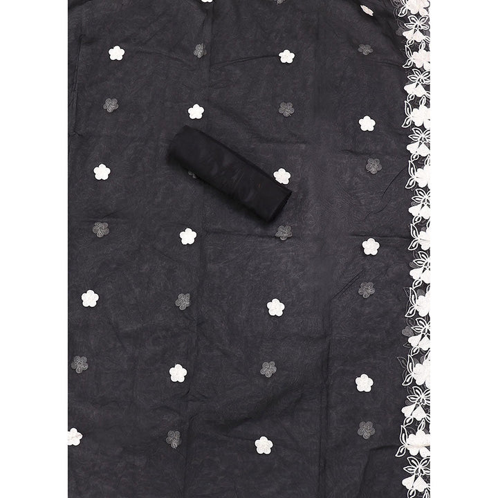 SALWAR STUDIO Black Embroidered Floral Silk Blend Unstitched Dress (Set of 3)