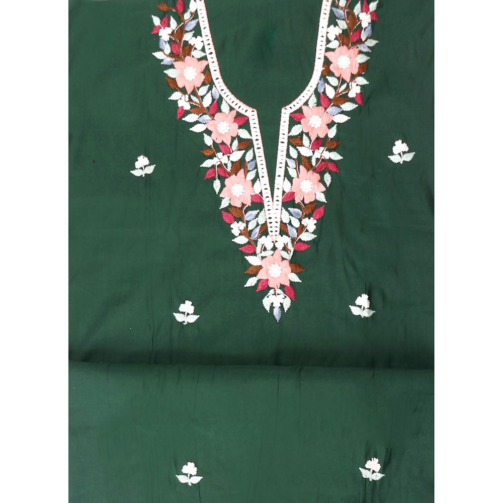 SALWAR STUDIO Green Embroidered Floral Silk Unstitched Dress (Set of 3)