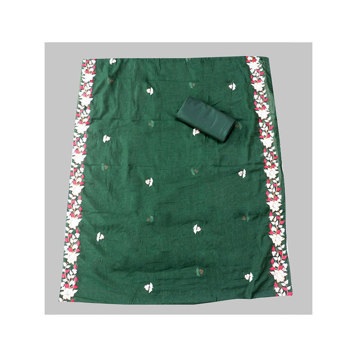 SALWAR STUDIO Green Embroidered Floral Silk Unstitched Dress (Set of 3)