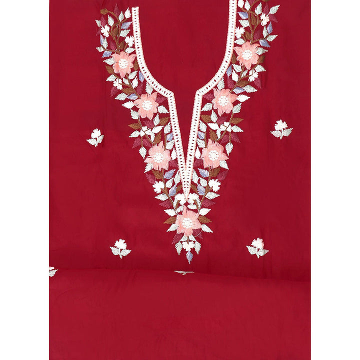 SALWAR STUDIO Maroon Embroidered Floral Silk Unstitched Dress (Set of 3)