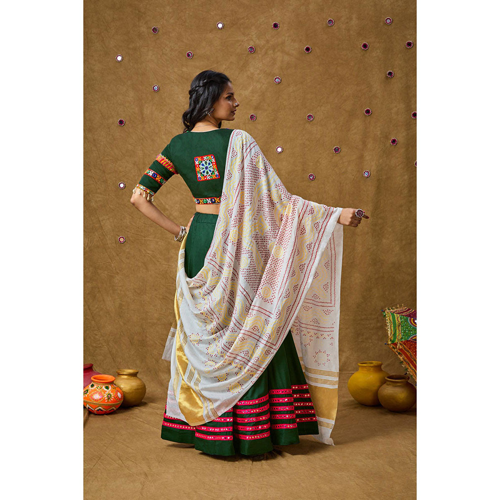 SALWAR STUDIO White Silk Bandhej Printed Garba Special Dupatta