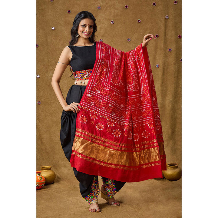 SALWAR STUDIO Red Silk Bandhej Printed Garba Special Dupatta