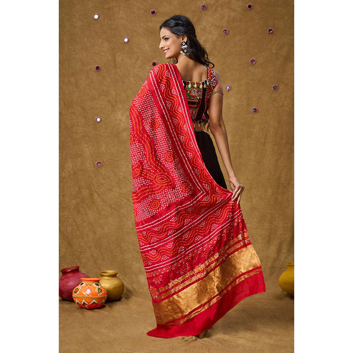 SALWAR STUDIO Red Silk Bandhej Printed Garba Special Dupatta