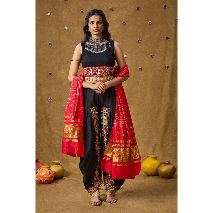 SALWAR STUDIO Red Silk Bandhej Printed Garba Special Dupatta