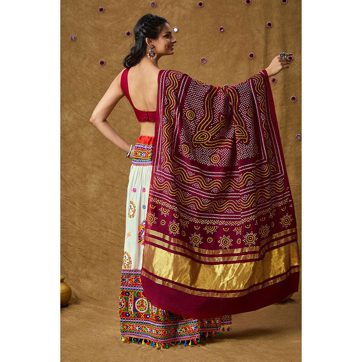 SALWAR STUDIO Maroon Silk Bandhej Printed Garba Special Dupatta