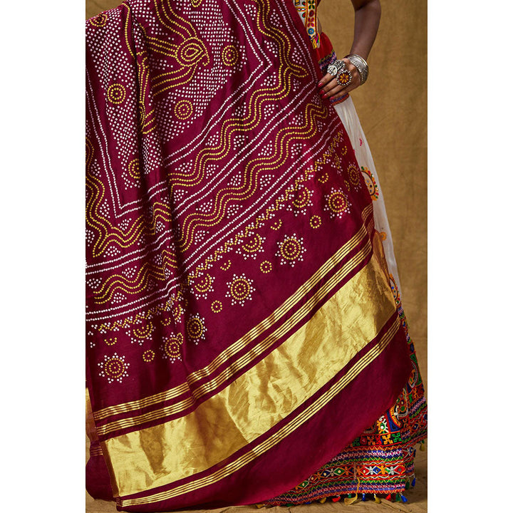 SALWAR STUDIO Maroon Silk Bandhej Printed Garba Special Dupatta