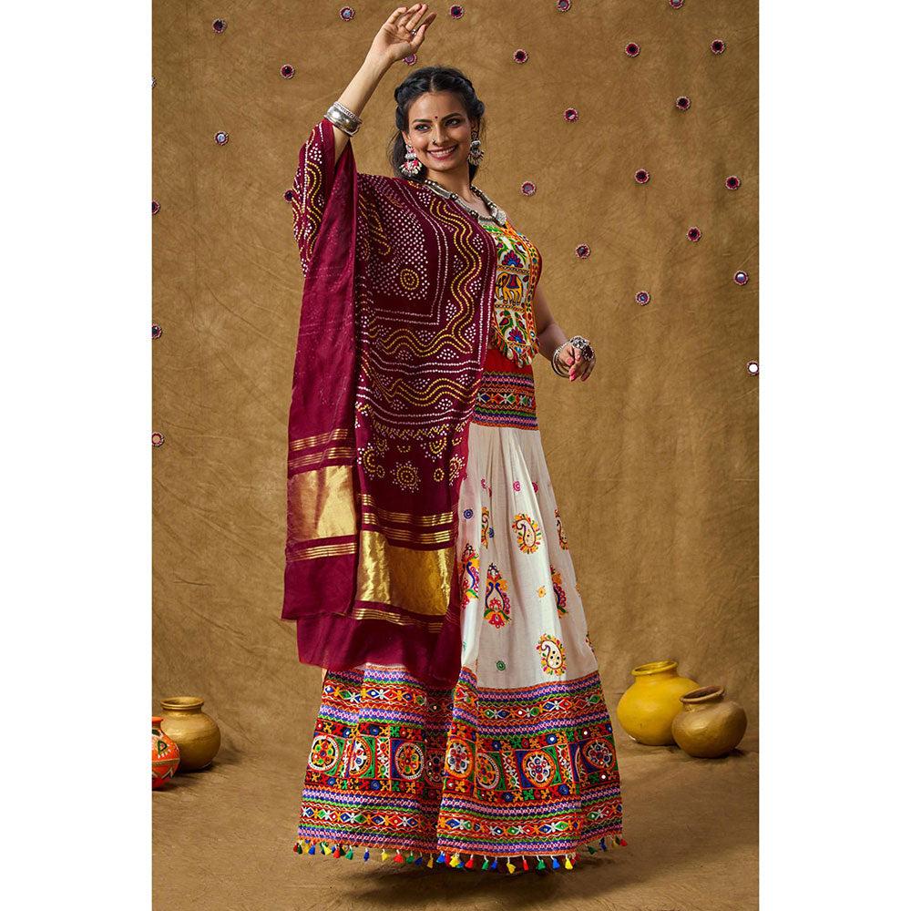 SALWAR STUDIO Maroon Silk Bandhej Printed Garba Special Dupatta