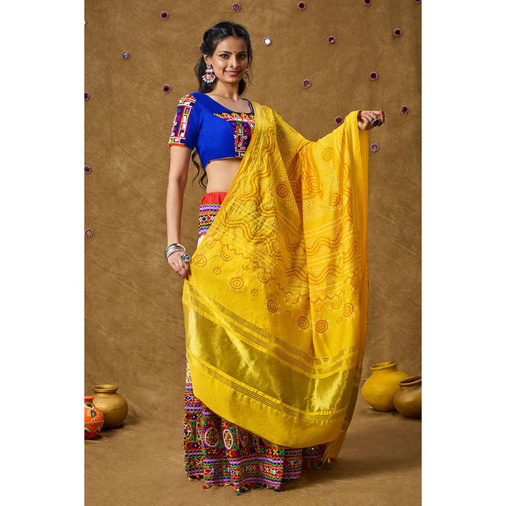 SALWAR STUDIO Yellow Silk Bandhej Printed Garba Special Dupatta