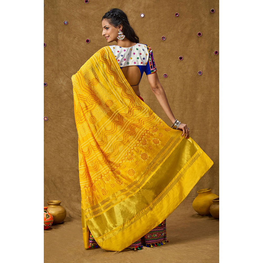 SALWAR STUDIO Yellow Silk Bandhej Printed Garba Special Dupatta