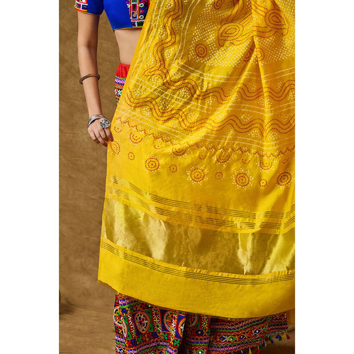 SALWAR STUDIO Yellow Silk Bandhej Printed Garba Special Dupatta