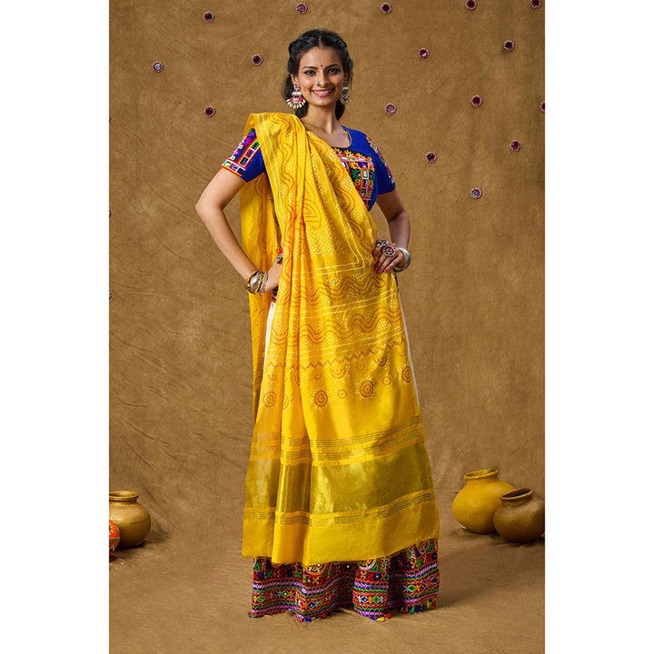 SALWAR STUDIO Yellow Silk Bandhej Printed Garba Special Dupatta