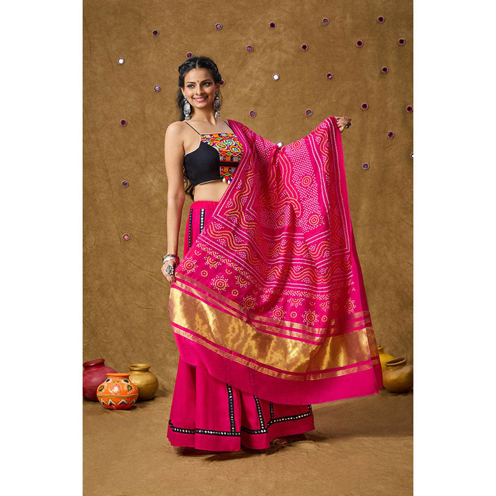 SALWAR STUDIO Pink Silk Bandhej Printed Garba Special Dupatta