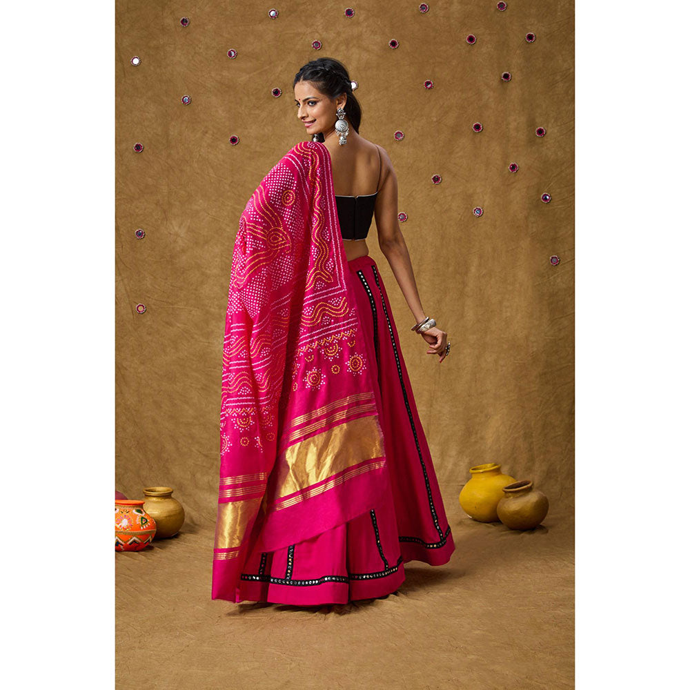 SALWAR STUDIO Pink Silk Bandhej Printed Garba Special Dupatta