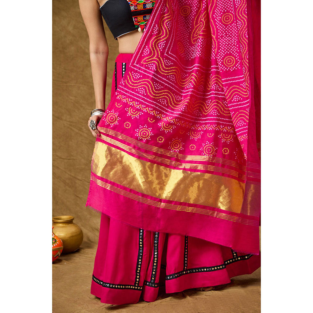 SALWAR STUDIO Pink Silk Bandhej Printed Garba Special Dupatta