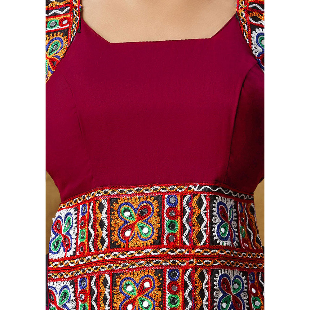 SALWAR STUDIO Maroon Mirror Work Readymade Padded Blouse