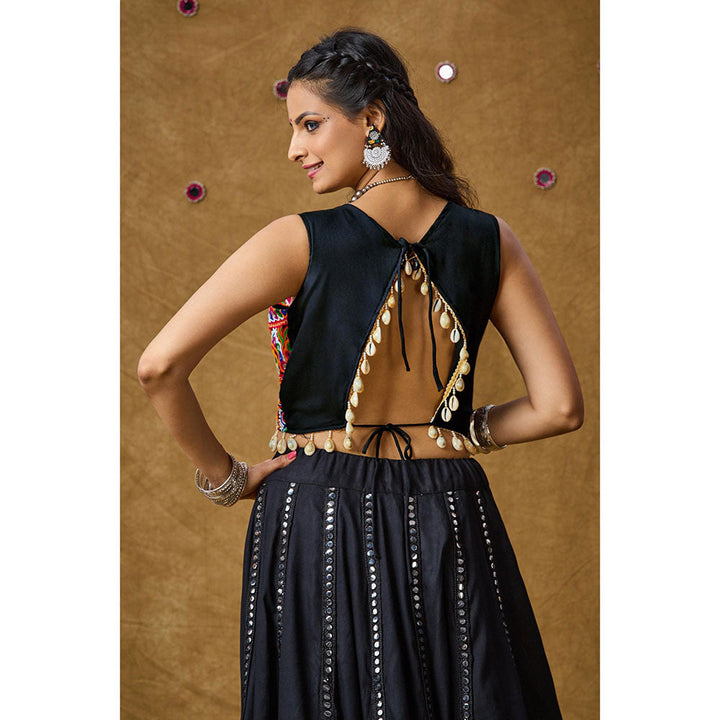 SALWAR STUDIO Black Mirror Work Readymade Padded Blouse