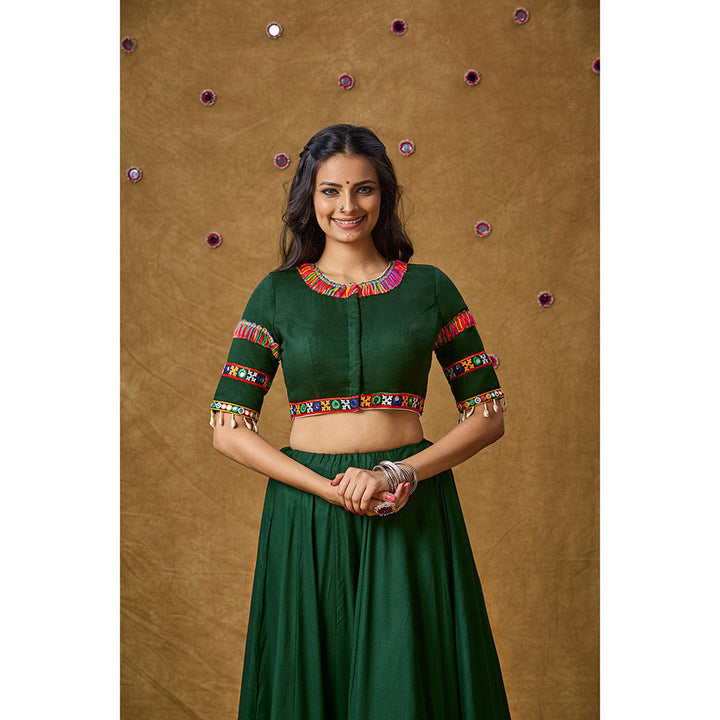 SALWAR STUDIO Green Mirror Work Readymade Padded Blouse