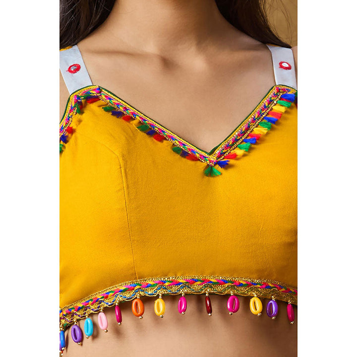 SALWAR STUDIO Yellow Mirror Work Readymade Padded Blouse